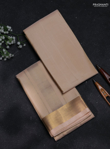 8x4 Pure silk dhoti and matching shirt bit mild peach with zari woven border