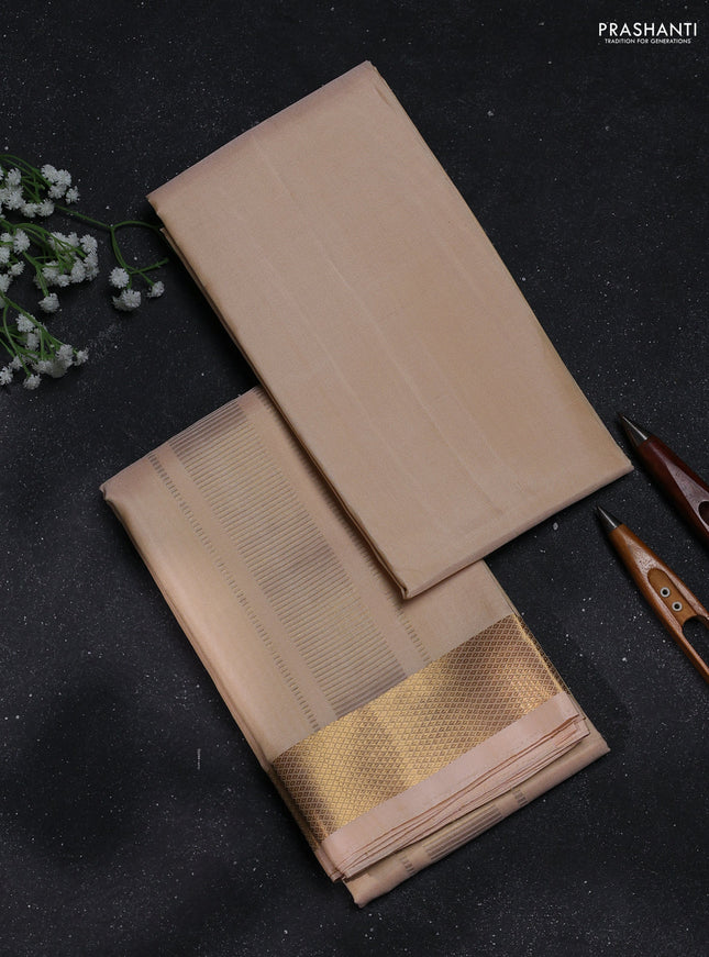 8x4 Pure silk dhoti and matching shirt bit mild peach with zari woven border