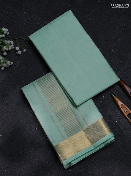 8x4 Pure silk dhoti and matching shirt bit pista green with zari woven border