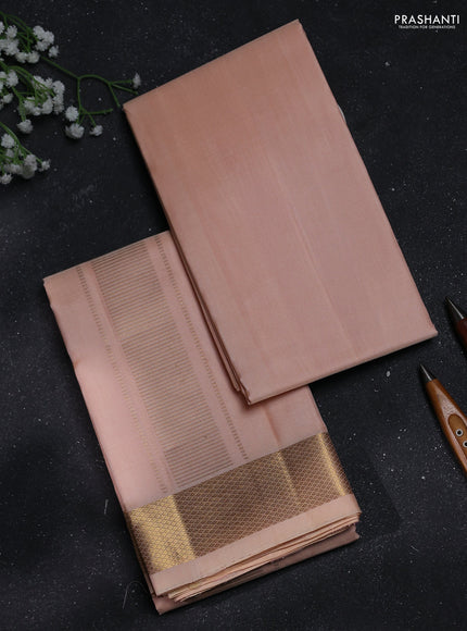 8x4 Pure silk dhoti and matching shirt bit peach with zari woven border