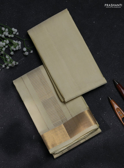 8x4 Pure silk dhoti and matching shirt bit cream with zari woven border