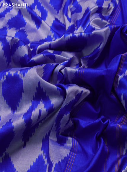 Pochampally silk saree off white and blue with allover ikat weaves and ikat zari woven border