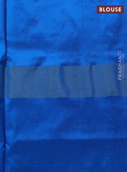 Pochampally silk saree dark mustrard and cs blue with allover ikat woven buttas and ikat zari woven border