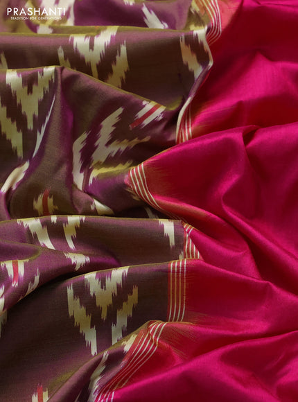Pochampally silk saree dual shade of greenish and pink with allover ikat weaves and ikat zari woven border