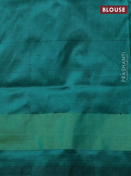 Pochampally silk saree grey and teal green with allover ikat weaves and ikat zari woven border