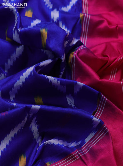 Pochampally silk saree blue and pink with allover ikat weaves and ikat zari woven border