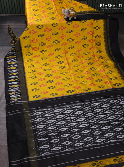 Pochampally silk saree yellow and black with allover ikat weaves and ikat zari woven border