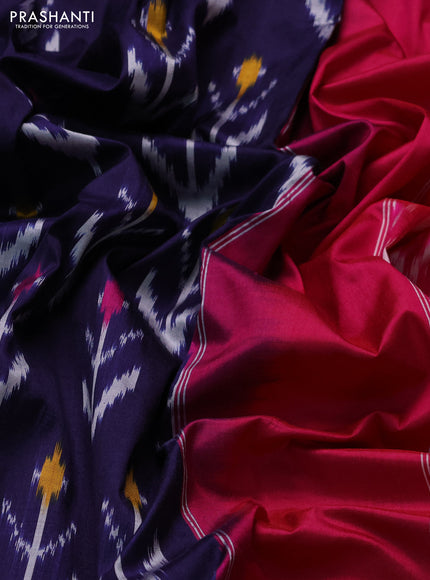 Pochampally silk saree navy blue and pink with allover ikat weaves and long ikat zari woven border