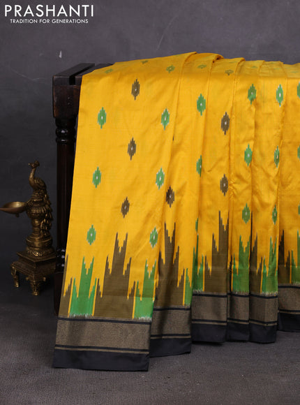 Pochampally silk saree yellow and black with allover ikat woven buttas and long ikat zari woven border