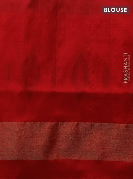 Pochampally silk saree green and red with allover ikat weaves and long ikat zari woven border