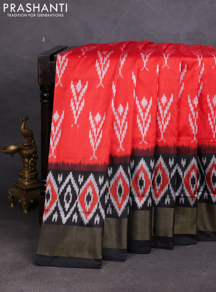 Pochampally silk saree red and black with allover ikat weaves and long ikat zari woven border