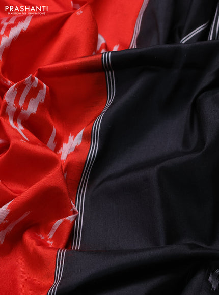 Pochampally silk saree red and black with allover ikat weaves and long ikat zari woven border
