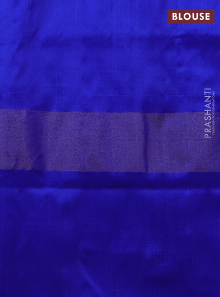 Pochampally silk saree off white and blue with allover ikat weaves and long ikat zari woven border