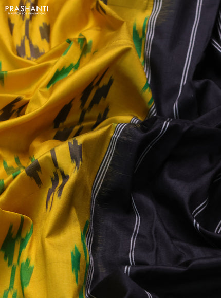 Pochampally silk saree yellow and black with allover ikat woven buttas and ikat zari woven border