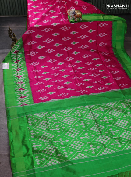 Pochampally silk saree pink and light green with allover ikat weaves and ikat zari woven border