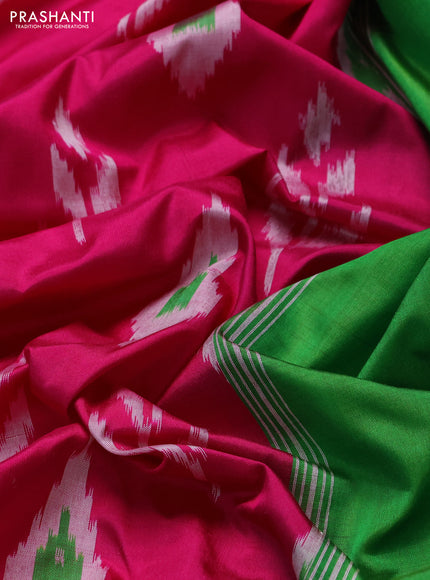 Pochampally silk saree pink and light green with allover ikat weaves and ikat zari woven border