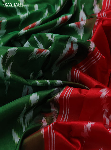 Pochampally silk saree green and red with allover ikat weaves and ikat zari woven border