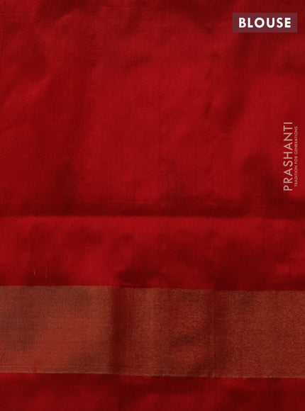 Pochampally silk saree green and red with allover ikat weaves and ikat zari woven border