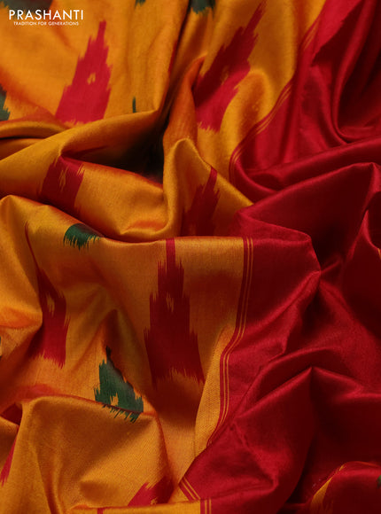 Pochampally silk saree sunset orange and red with allover ikat weaves and ikat zari woven border