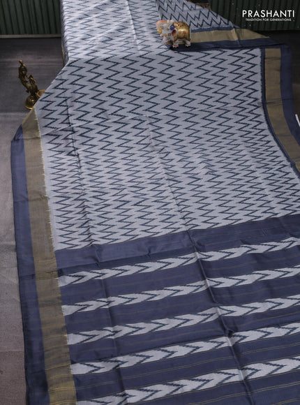 Pochampally silk saree grey with allover ikae weaves and ikat zari wovn border