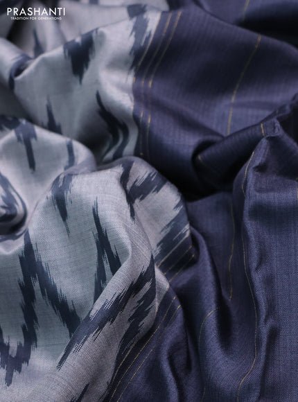 Pochampally silk saree grey with allover ikae weaves and ikat zari wovn border