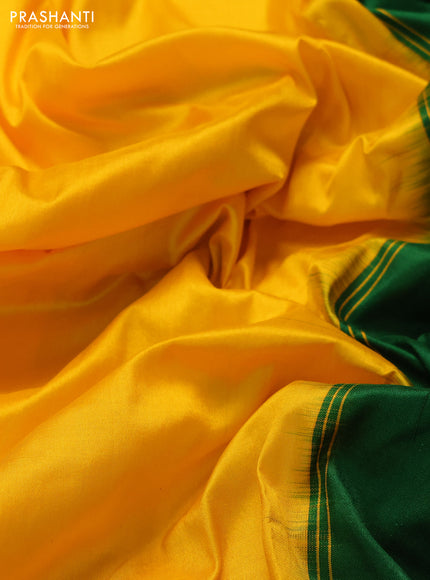 Pochampally silk saree mango yellow and green with plain body and ikat zari wovn border