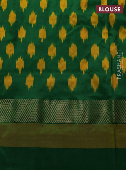 Pochampally silk saree mango yellow and green with plain body and ikat zari wovn border