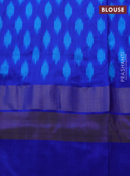 Pochampally silk saree teal blue and blue with plain body and ikat zari wovn border