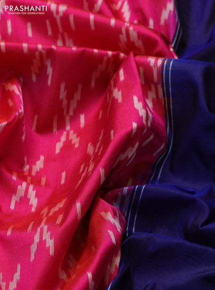 Pochampally silk saree pink and blue with allover ikat weaves and ikat zari woven border