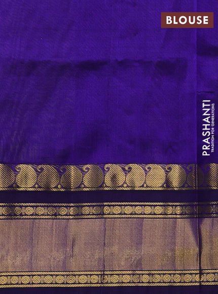 Silk cotton saree cream and royal blue with allover checked pattern and zari woven korvai border