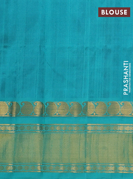 Silk cotton saree royal blue and teal blue with allover checked pattern and zari woven korvai border