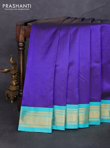 Silk cotton saree royal blue and teal blue with allover zari vairaosi pattern and zari woven korvai border