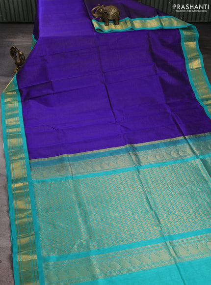 Silk cotton saree royal blue and teal blue with allover zari vairaosi pattern and zari woven korvai border