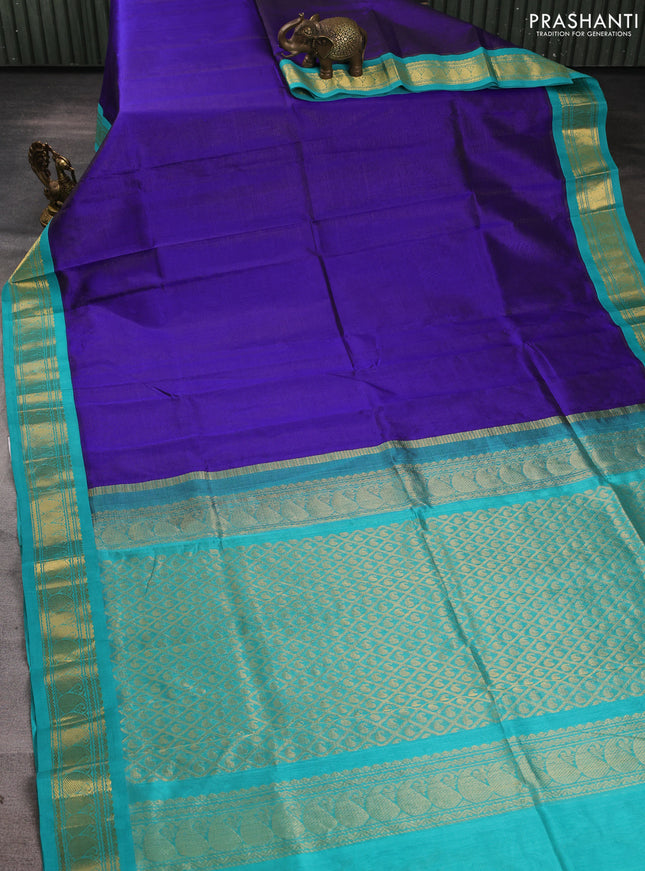 Silk cotton saree royal blue and teal blue with allover zari vairaosi pattern and zari woven korvai border