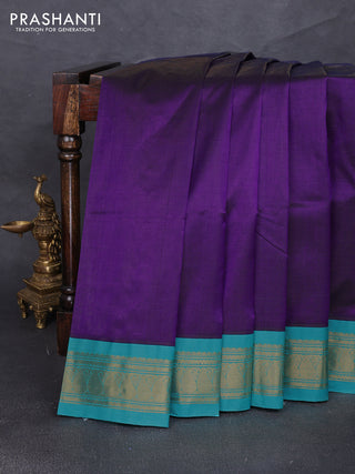 Silk cotton saree purple and teal blue with allover zari vairaosi pattern and zari woven korvai border
