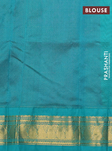 Silk cotton saree purple and teal blue with allover zari vairaosi pattern and zari woven korvai border