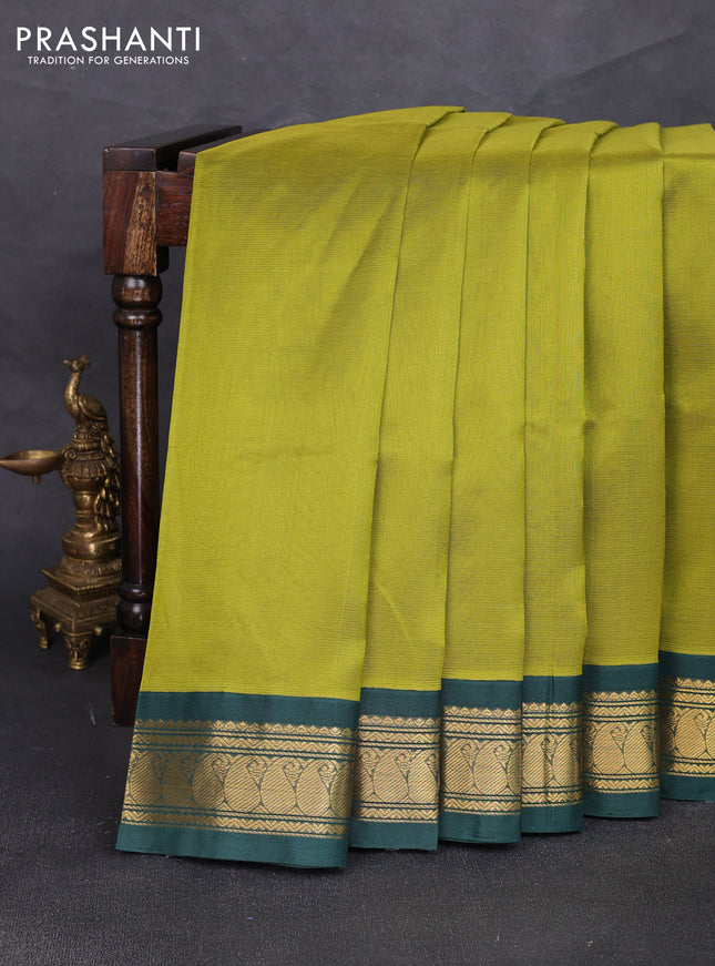 Silk cotton saree mehendi green and bottle green with allover zari vairaosi pattern and zari woven korvai border