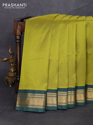Silk cotton saree mehendi green and bottle green with allover zari vairaosi pattern and zari woven korvai border