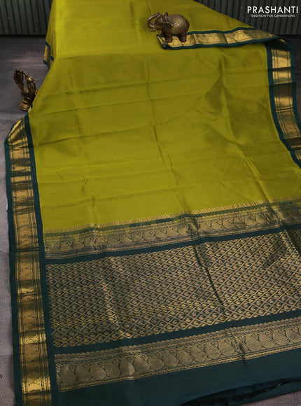Silk cotton saree mehendi green and bottle green with allover zari vairaosi pattern and zari woven korvai border