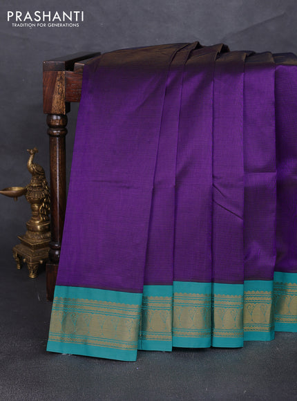 Silk cotton saree purple and teal blue with allover zari vairaosi pattern and zari woven korvai border