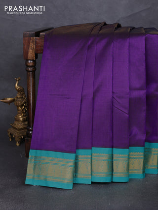 Silk cotton saree purple and teal blue with allover zari vairaosi pattern and zari woven korvai border