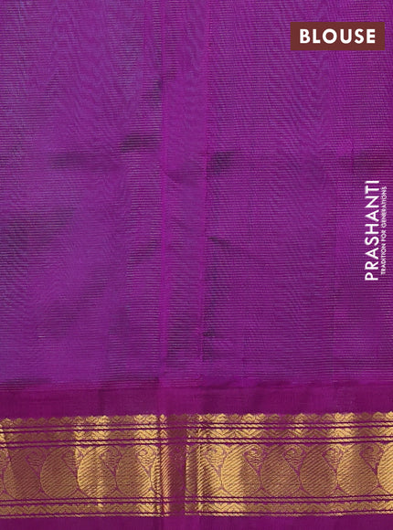 Silk cotton saree teal blue and purple with allover zari vairaosi pattern and zari woven korvai border