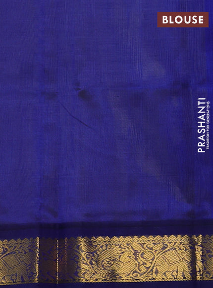Silk cotton saree mehendi green and blue with plain body and zari woven korvai border