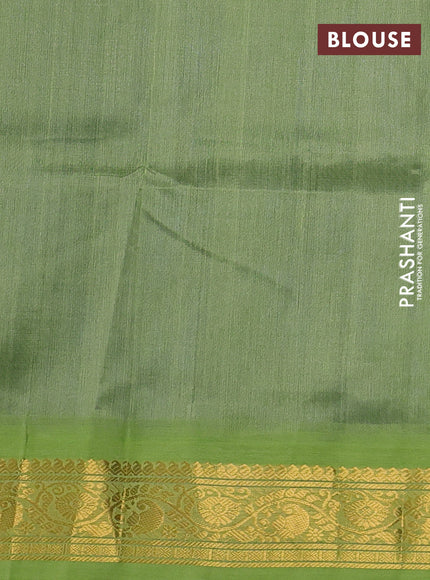 Silk cotton saree royal blue and light green with plain body and zari woven korvai border