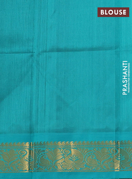 Silk cotton saree coffee brown and teal blue with plain body and zari woven korvai border