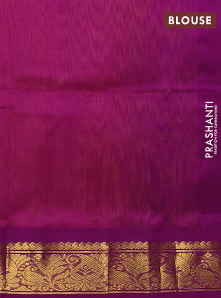 Silk cotton saree sunset orange and purple with plain body and zari woven korvai border