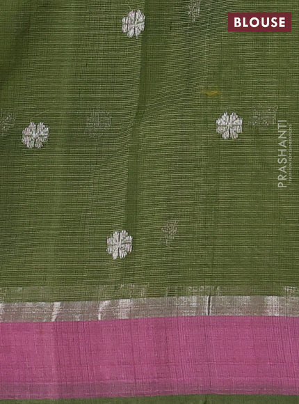 Pure zari kota silk saree pista green and pink with allover silver & thread woven buttas and zari woven simple border