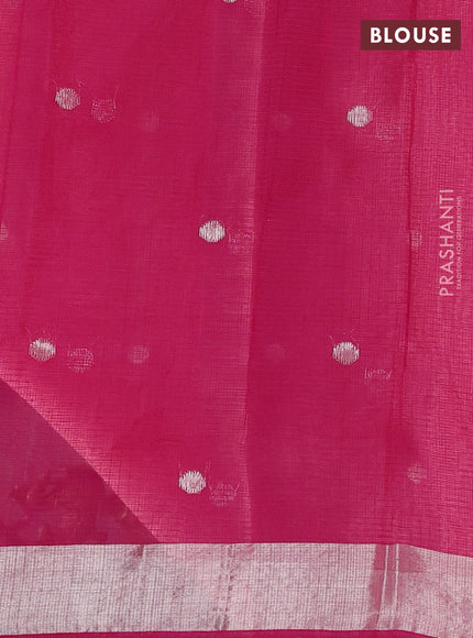 Pure zari kota silk saree peach pink and dark pink with allover silver & zari woven buttas and zari woven border