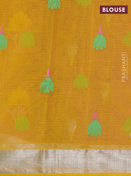 Pure zari kota silk saree purple and yellow with allover silver & thread woven buttas and zari woven border