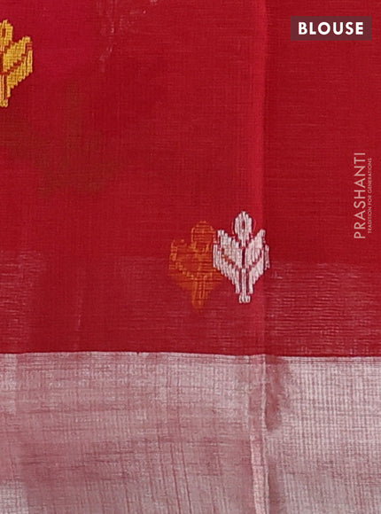 Pure zari kota silk saree red and maroon with thread & silver zari woven buttas and zari woven border
